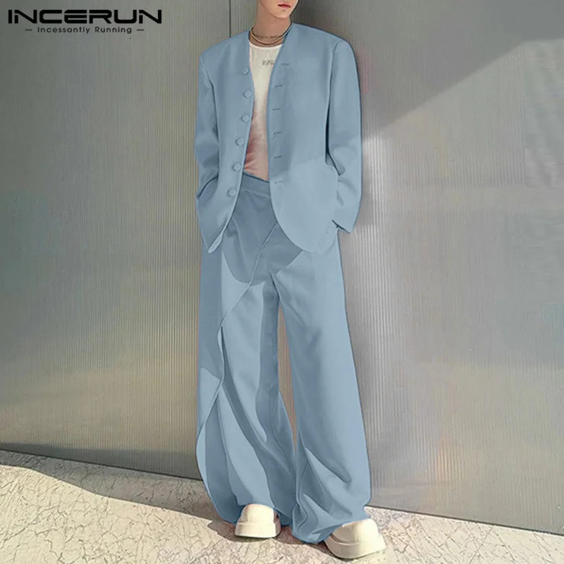 Fashion Casual Sets INCERUN Handsome Mens Solid Tops Long Pants Streetwear Male All-match Simple Two piece Sets S-5XL 250303