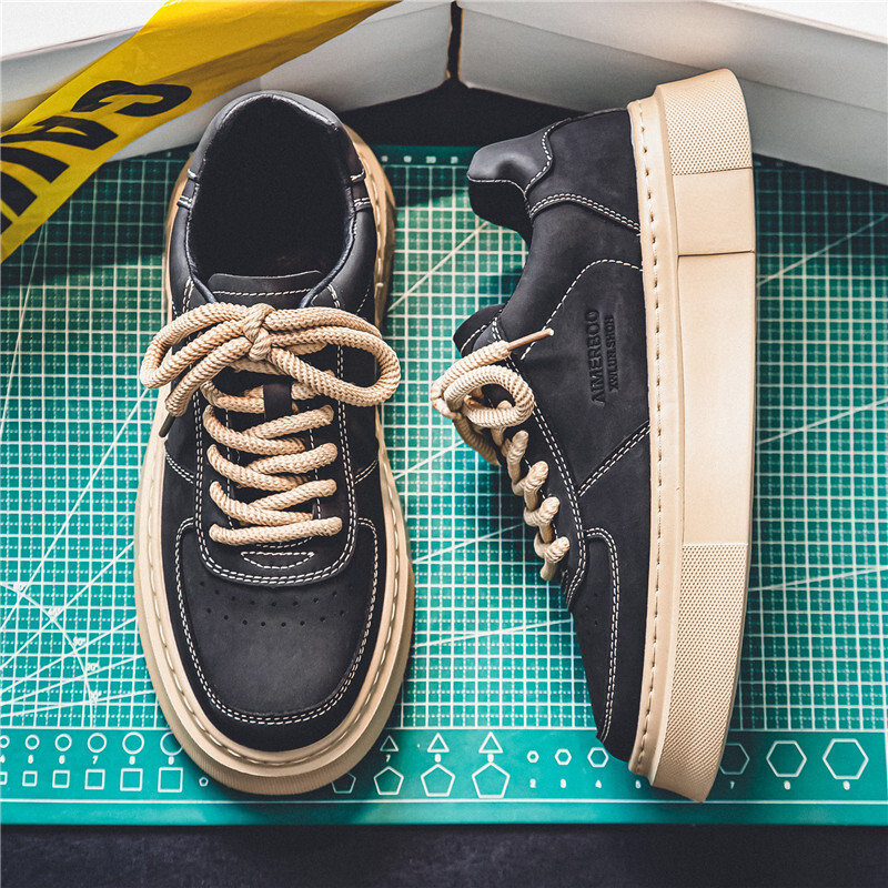 2025 Spring/summer New Niche Design High-quality Leather Breathable Low Cut Outdoor Work Sports Shoes Thick Soled Fashionable Korean Version Men'