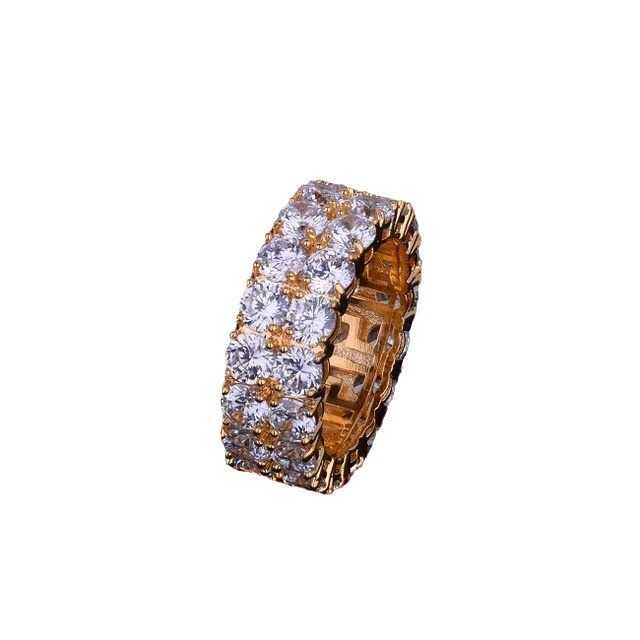 Couple Rings Wind hip-hop two row zircon ring real gold electroplating fashionable and personalized trendsetter ring H25303