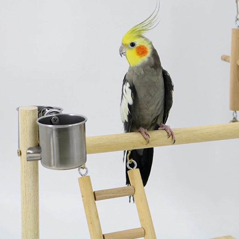 Wooden Bird Swing Toy Parrot Perch Stand Playstand with Chewing Bead Cage Playground Bird Swing Toy Wooden Parrot Perch Bird Toy