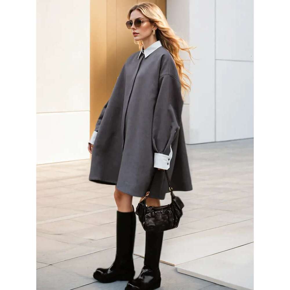 Fashion Women's Shirt Lapel Loose Fit Single Braested Long Sleeve Contrast Color Blouse Female Tide Autumn 2025 New