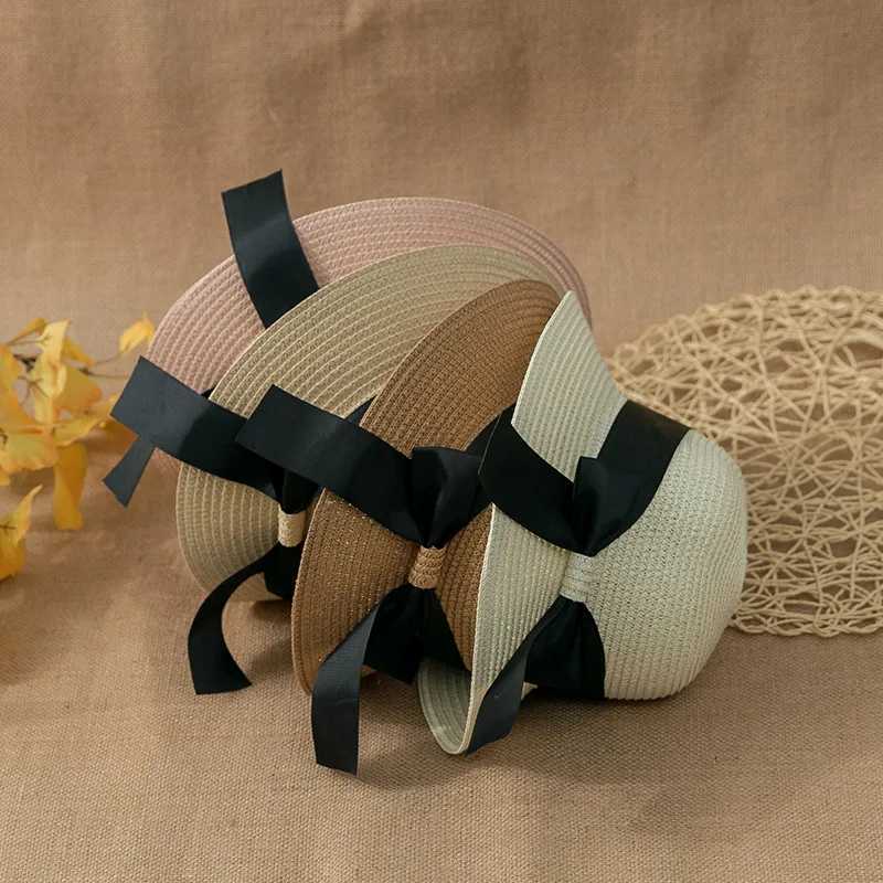 Summer Str Hat Ribbon Bowknot Travel Beach Sun Hat Women Foldable Cs Panama Beach CXJ250304