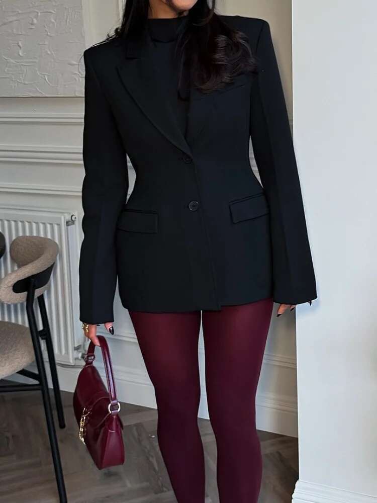 Woman Elegant Slim Fit Lapel Pocket Suit Fashion Solid Color Single Breasted Long Sleeved Jacket 2025 Chic Ladies Outwear