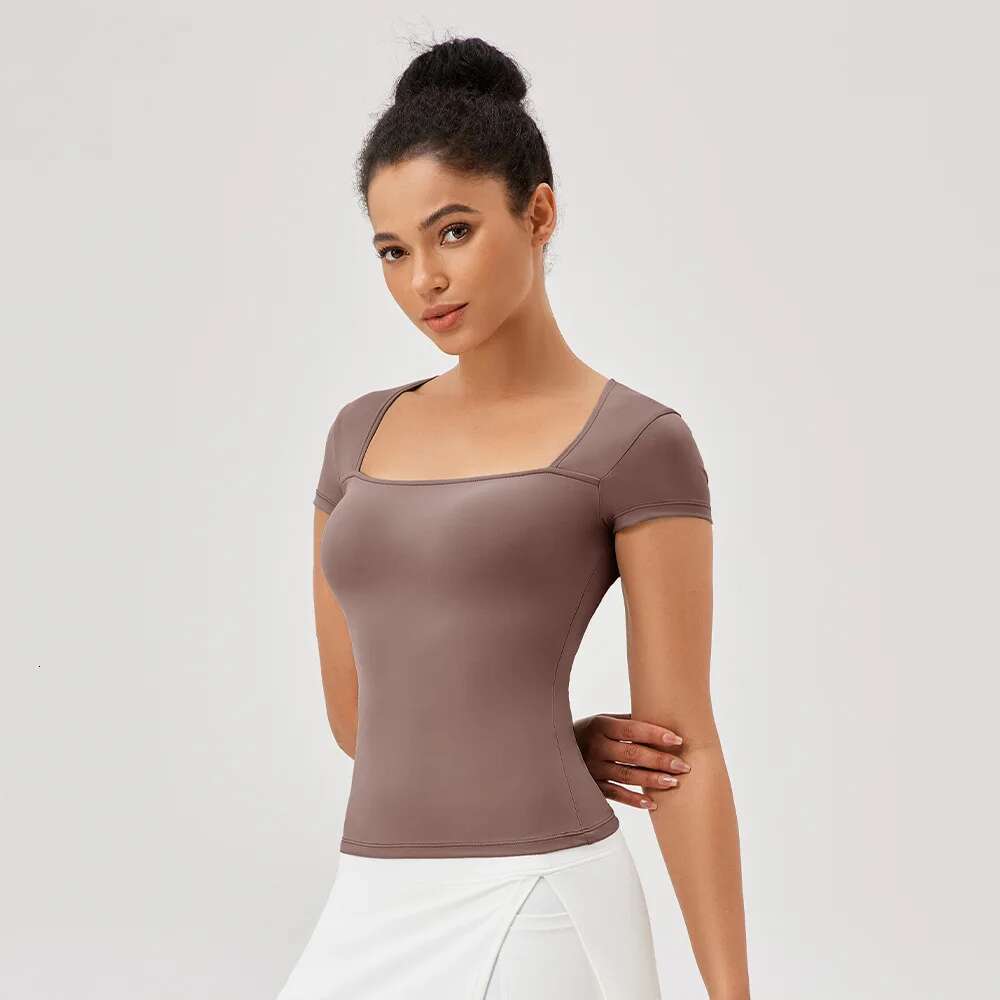 Women's Necke Sports Short-Sleeved Slimming Tight Quick Dry Running Fiess T-Shirt Naked Feeg Breathable Yoga Clothing
