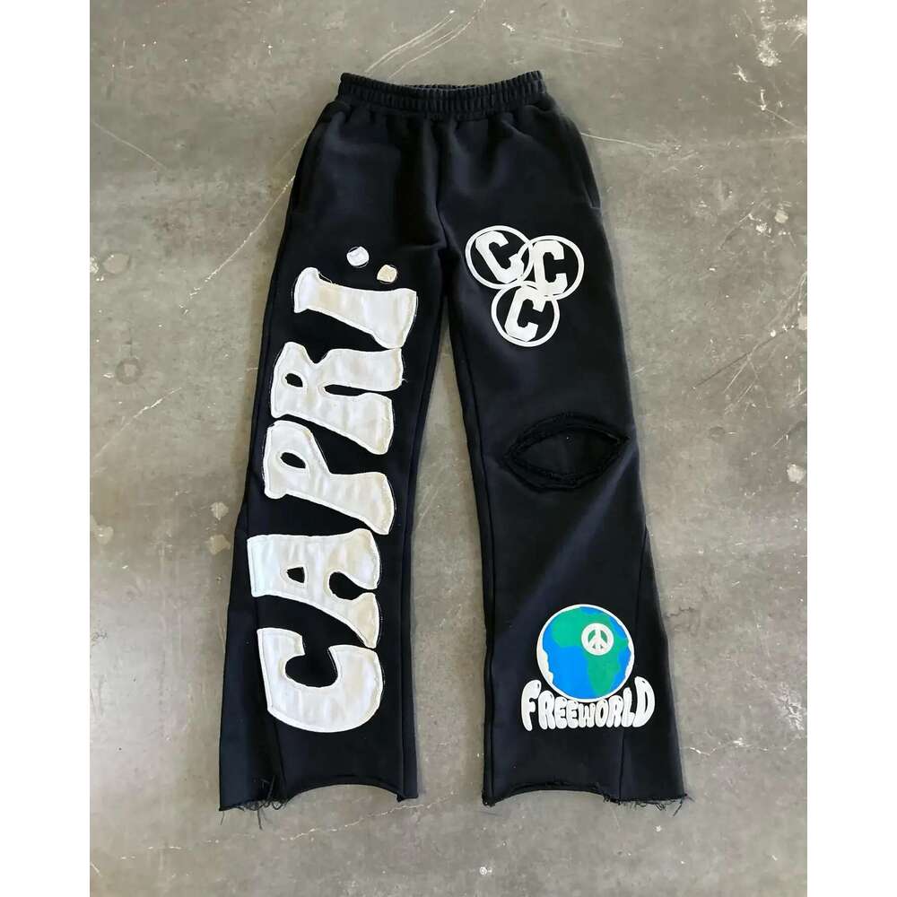 Retro Embroidered Letter Graphic Sweatpants Mens Y2k Hip Hop Baggy Elastic Waist Casual Pants Joggers Women Streetwear