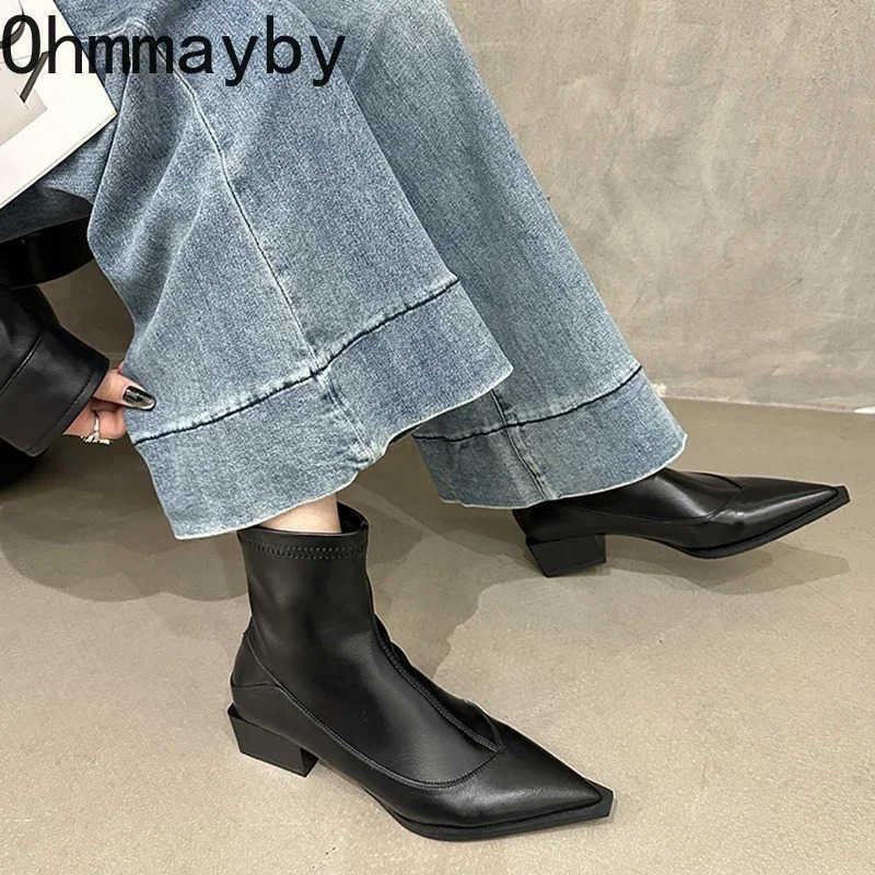 Vintage Pointed Toe Wen Ankle Boots Fion Elegant Soft Leather Shoes Autumn Winter Low Heel Wens Short Booties Z250304