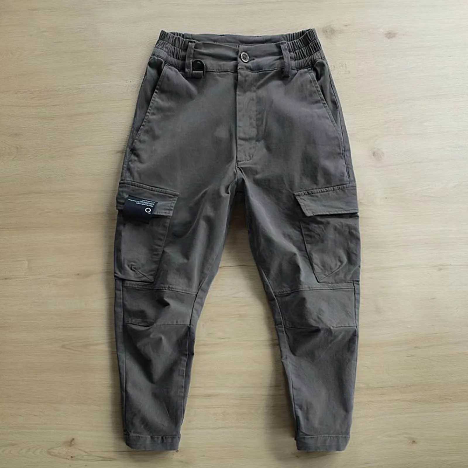 Mens Fashion Casual Loose Hip Hop Nine Point Casual Pants Tie Foot Pants Multi Pocket Denim Jogger Pants Men Baggy Harem JeanXJ250303