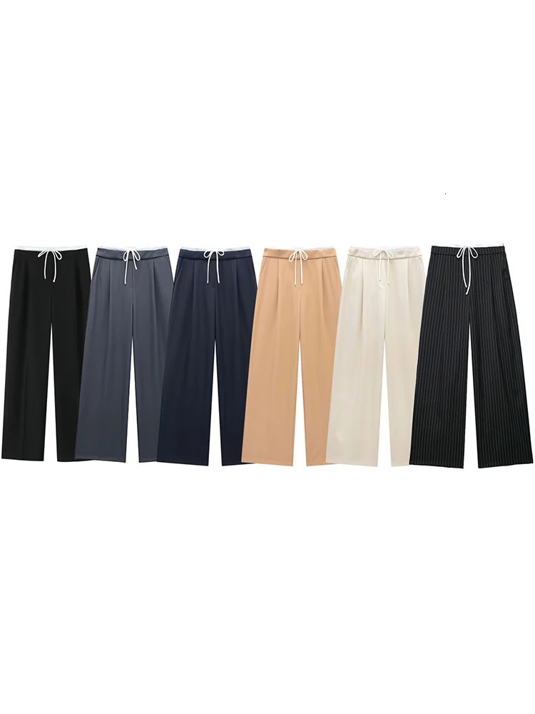 Willshela Women Fashion Solid Lace Up Side Zipper Straight Pants Vintage High Elastic Waist Female Chic Lady Trousers 250303