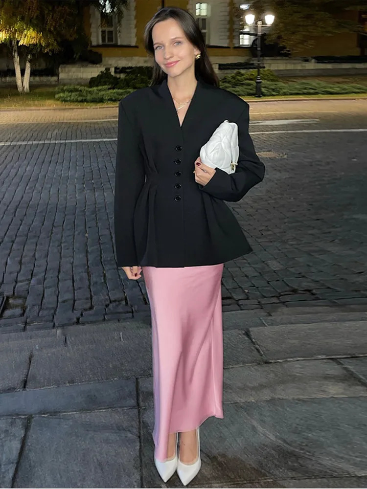 2025 Spring Single Breasted Notched Pocket Suit Coats Fashion Women Long Sleeve Blazer Jackets OL Elegant Tops Streetwear 250303
