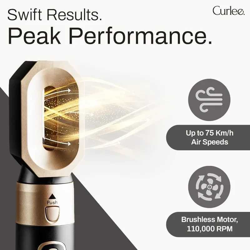 Curling Irons Curlee Hair Dryer Brush 1200 Watts 6 in 1 Hair Accessories Blow Dryer Automatic Curling Iron with Storage Case in Black z250304