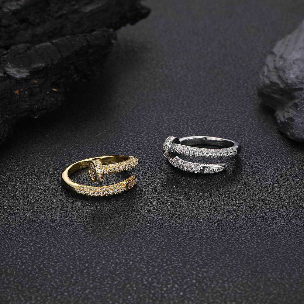 Couple Rings New nail ring copper inlaid zircon versatile trendy brand mens and womens hip-hop ring H25303