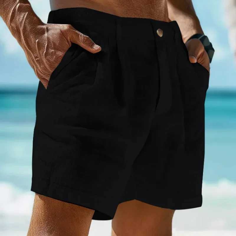 Beach Holiday Linen-cotton Blend Shorts Mens Summer Linen Shorts Outdoor Shopping Fashion Solid Color Shorts for MenT250304
