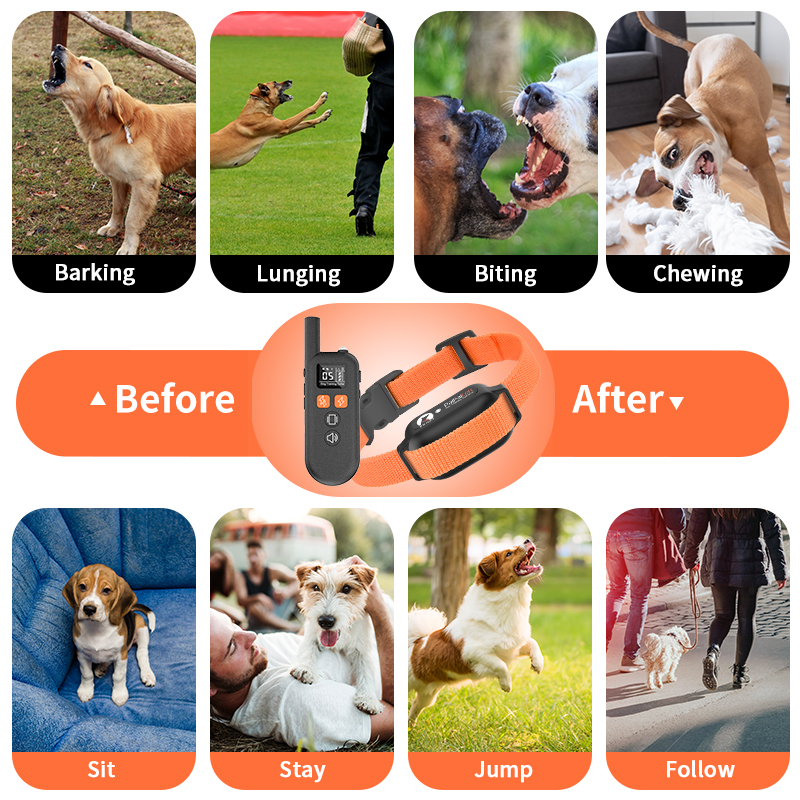Dog Shock Collar-3300FT Dog Training Collar with Remote Innovative IP67 Waterproof with 3 Training Modes, Anti Bark Collar Rechargeable E-Collar for A