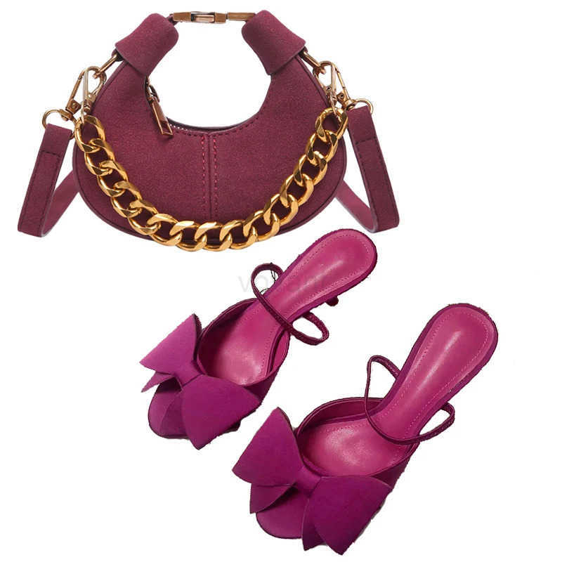 2025 Summer New Wens High Heel Sandals Blue Silk Texture Bow High Heel Sandals Wens sandals Chain Matte Crescent Bag Set Z250304
