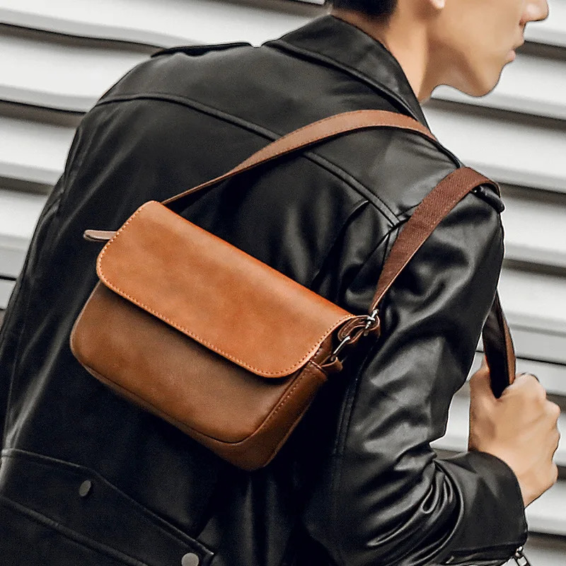 Japanese Style Men Chest Bag Mini Shoulder Bag PU Leather Retro Male Business Crossbody Bags Mens Bag 250303