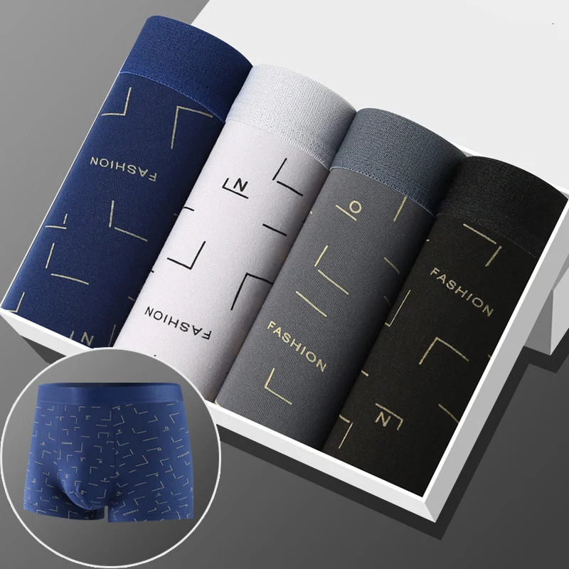 4pcslot Man Boxers Printed Underpants U Convex Panties Male Fashion Comfortable Shorts Mens Solid Breathable Underwear 100kg 250303