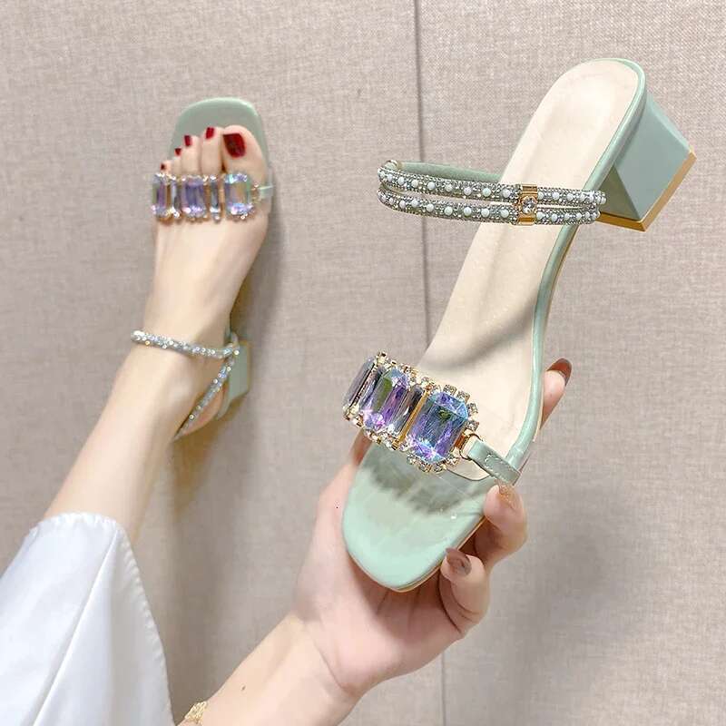 Rhie Sandals Fashion for Women Summer 2025 Square Heels Open Toe Slippers Woman Transparent PVC Jelly Sandal Mujer