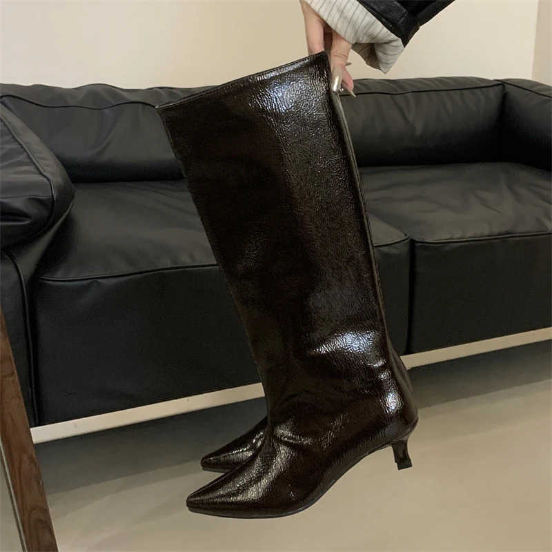 Eilyken Street Style Pointed Toe Wen Knee-High Boots Sexy Fion Slip-On Thin Low H Banquet Party Shoes Z250304