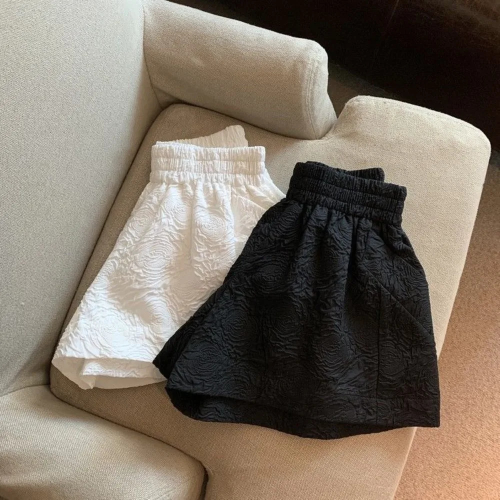 High Waist Black White Shorts Comfortable With Pockets High Waist Shorts Leisure Elastic Casual Sports Short Pants Summer 250304