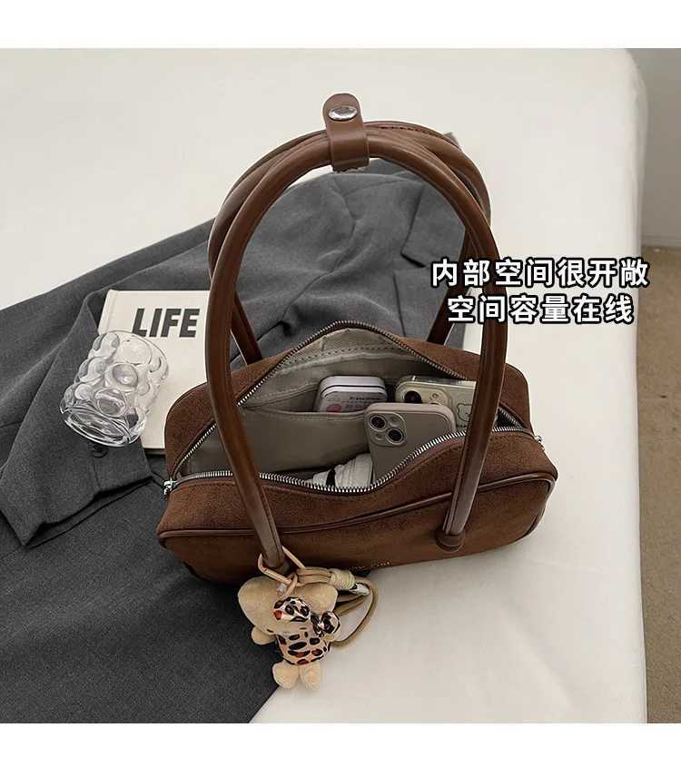 Brand Designer Faux Suede Womens Shoulder Bag Retro Cartoon Pendant Crossbody Bag Pillow Bowling Handbag Y250303