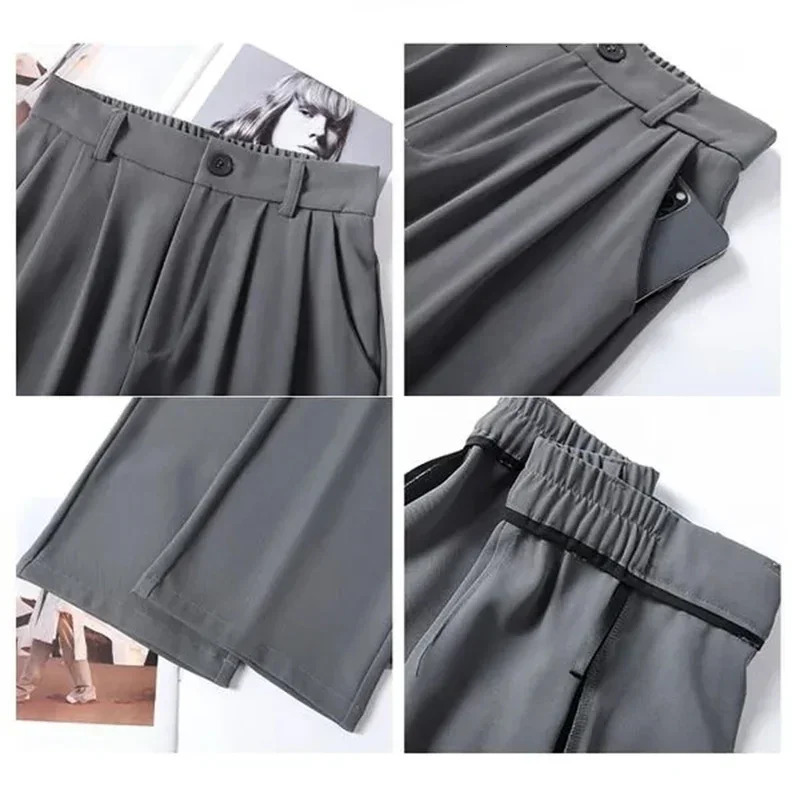 Women Suit Pants Lady Baggy High Waist Wide Leg Solid Color Trousers Female er Straight Leg Mom Classic Office Pant Slacks 250303