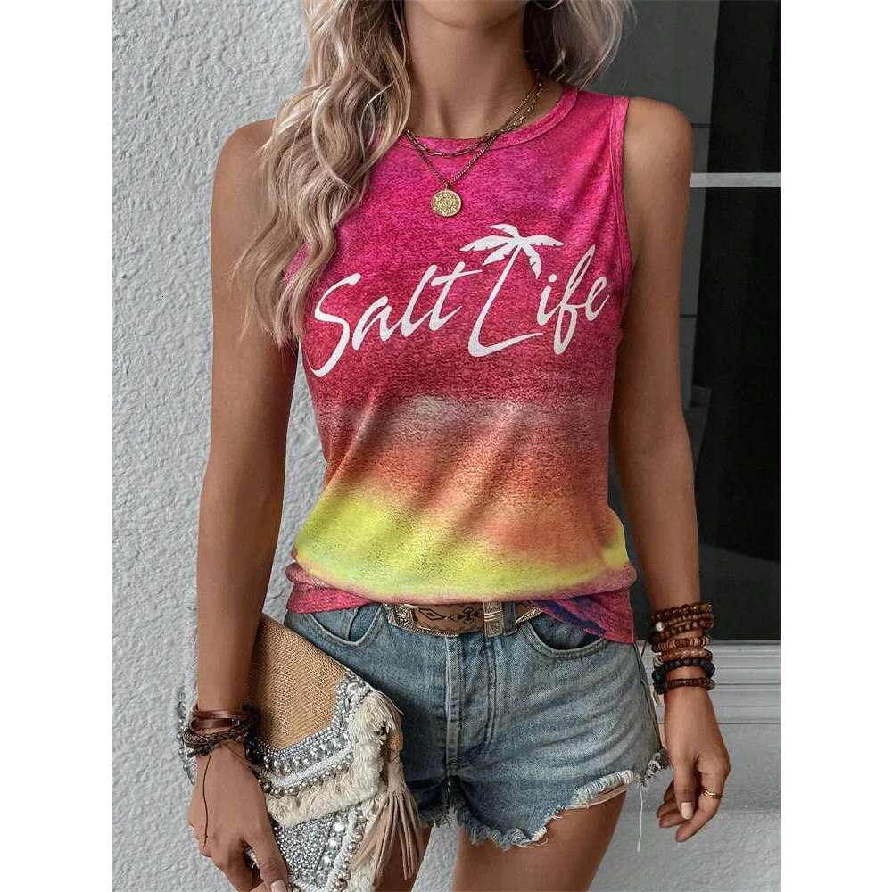 And Vintage Black White Striped Print Street Fashion Women's O-neck Tank Summer Outdoor Beach Casual Top