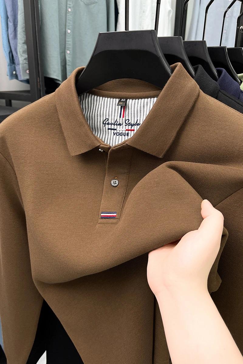 Men's Polos Luxury Embroidered Design Polo Shirt Long Sleeve Brand 2025 Autumn Wear Silk Cotton Comfortable Casual Fashion T-shirt