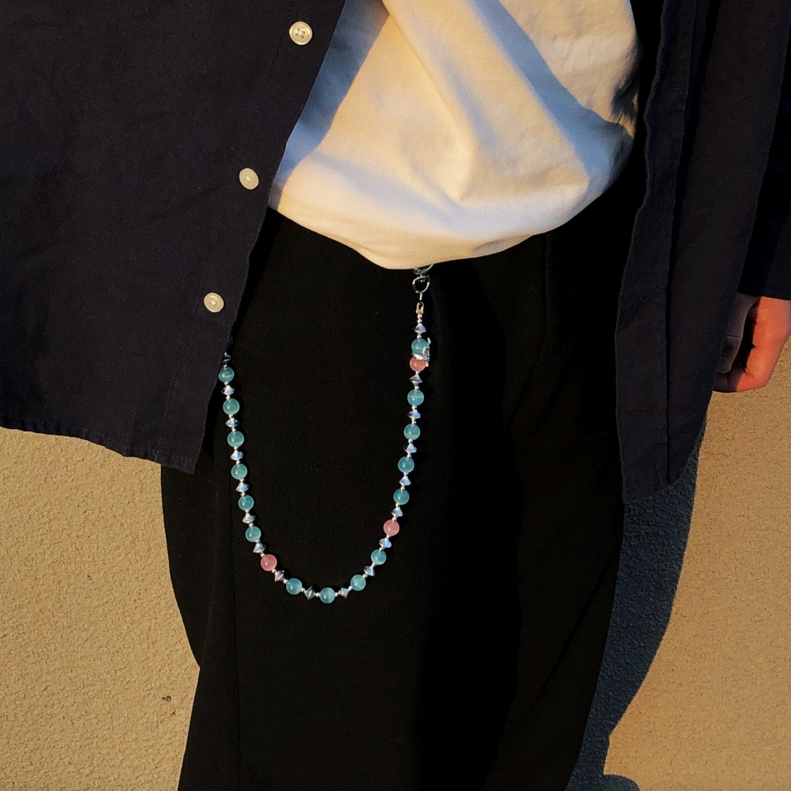 Vibe style niche metal volcanic stone waist ornament with high-end texture design unique creative accessories pants chain241115