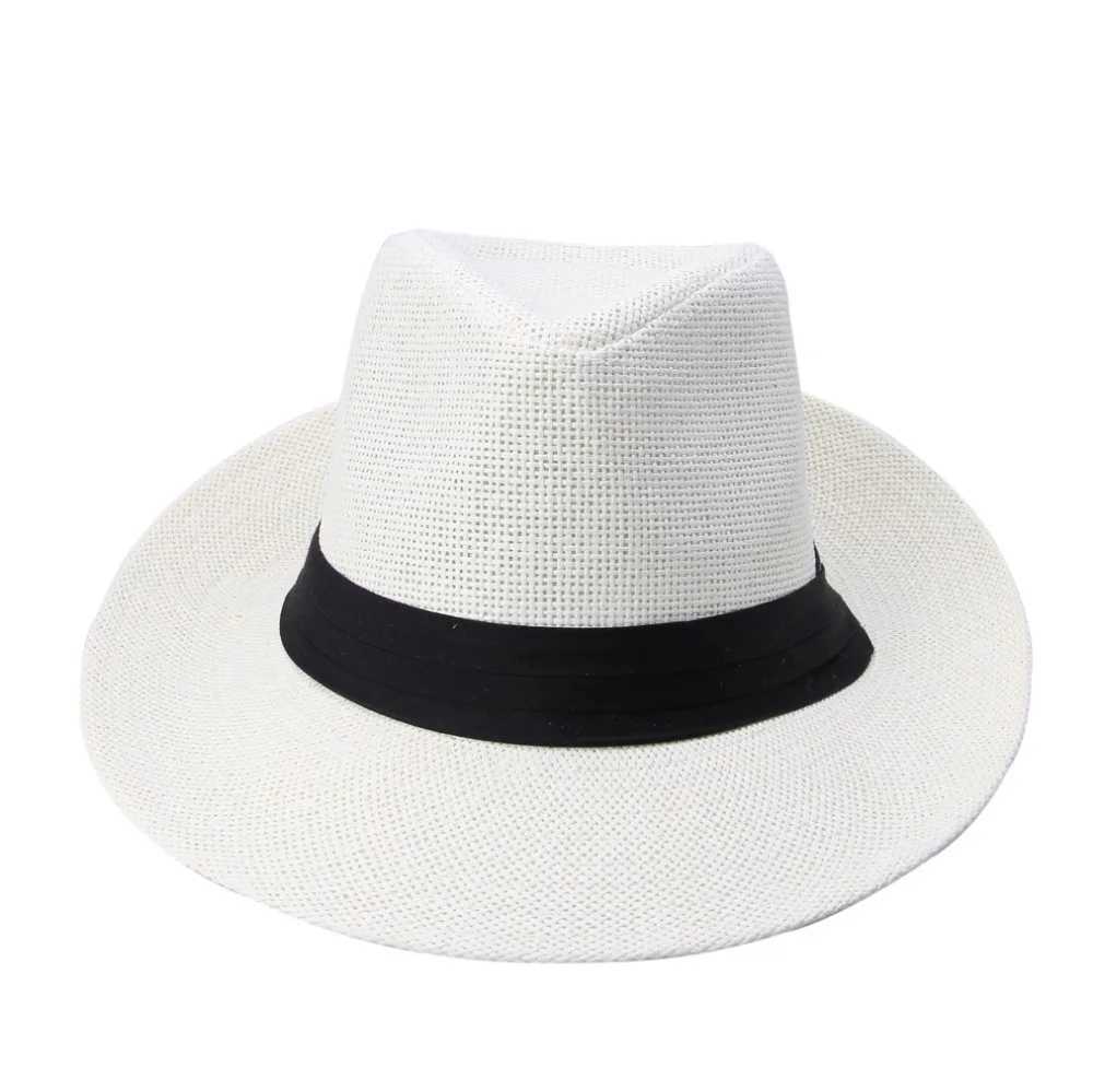 Hot Fashion Summer Casual Unisex Beach Trilby Large Brim Jazz Sun Hat Panama Hat Per Str Women Men C With Black RibbonXJ250304