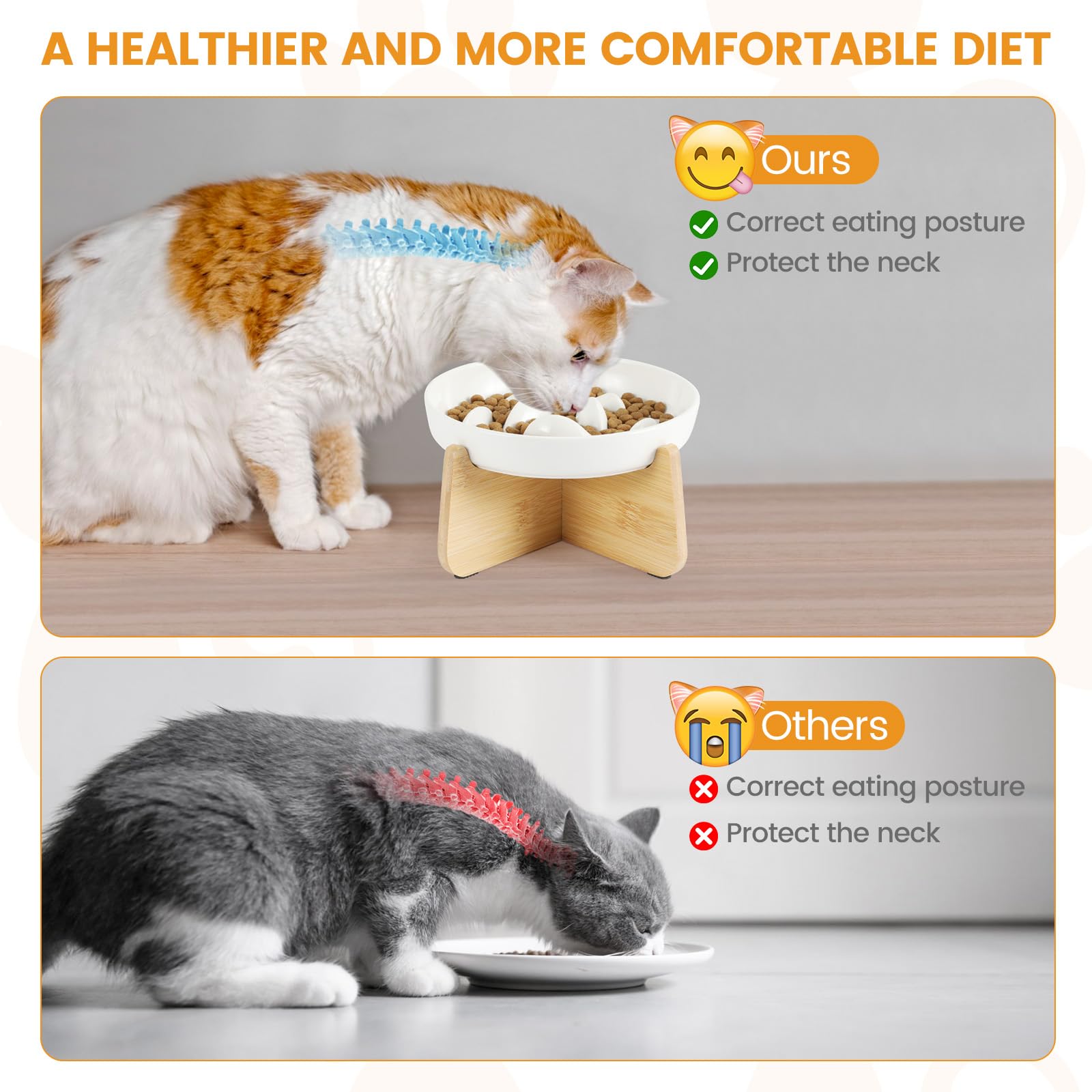 Durable Slow-Feeding Cat Dish with Built-In Support Perfect Heighted Edge for Feline Dining Comfort