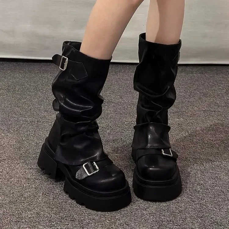 Wens Boots Brown Maillard New Spring Autumn Height Increasing Cfortable Anti Slip Fion Belt Buckle Boots Z250304