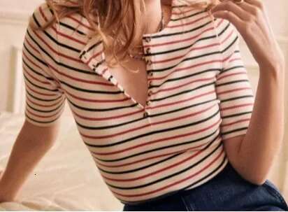 Summer Women Basic Single-Breasted Henley All-Match Half-Open Collar Short-Sleeved Slim-Fit T-Shirt