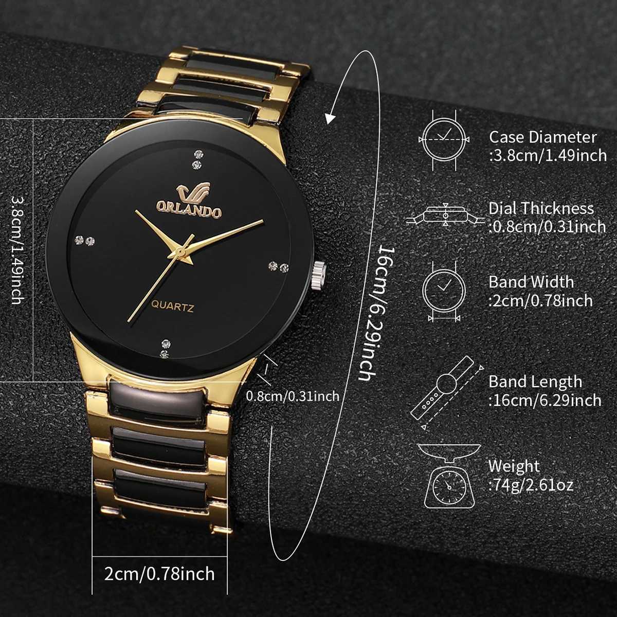 4-piece/set fashionable couple rhinestone dial quartz mens stainless steel strap bracelet setXJ250304