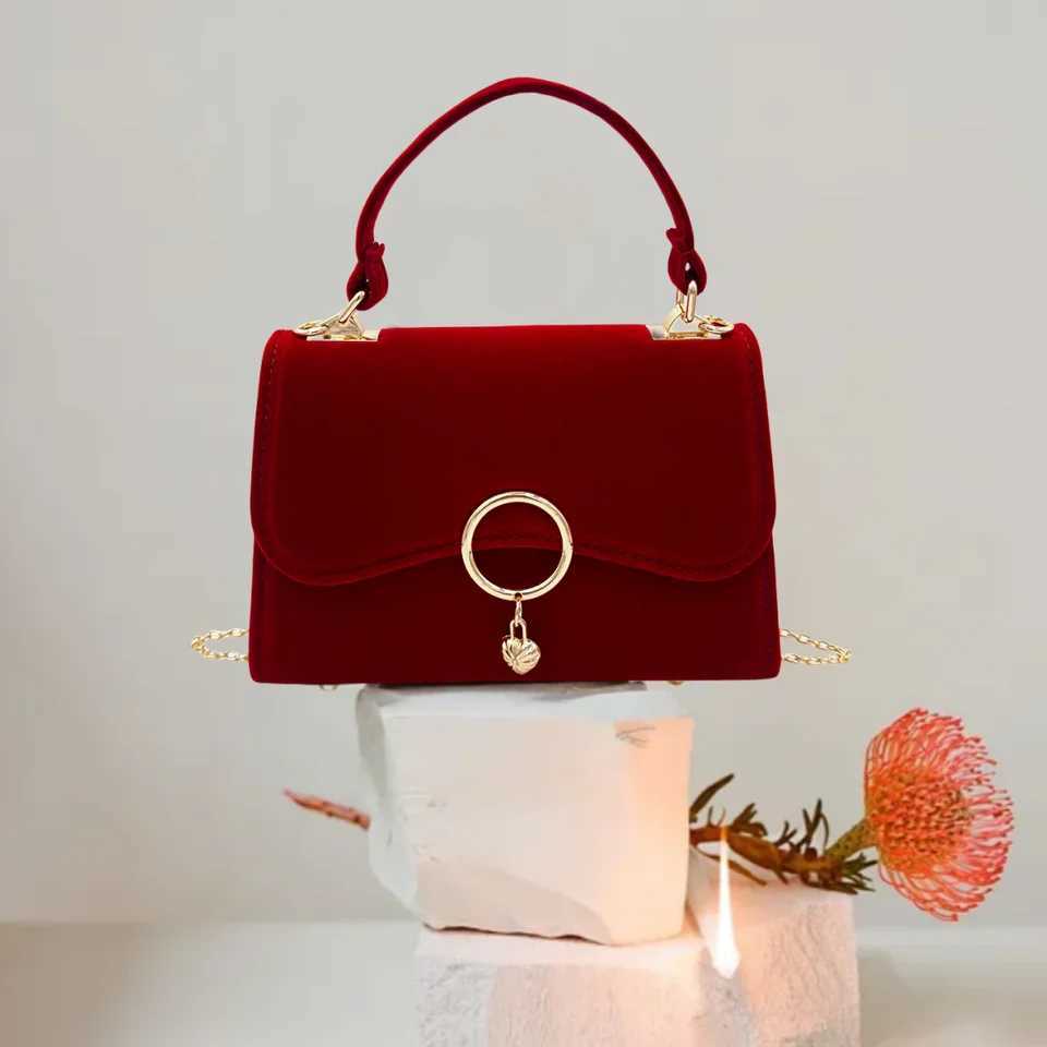 Red Velour Wedding Clutch Purses Handbag Women 2024 Trend Bag with Top Handle Lady Dating Evening Party Shoulder Messenger Bags Z250303