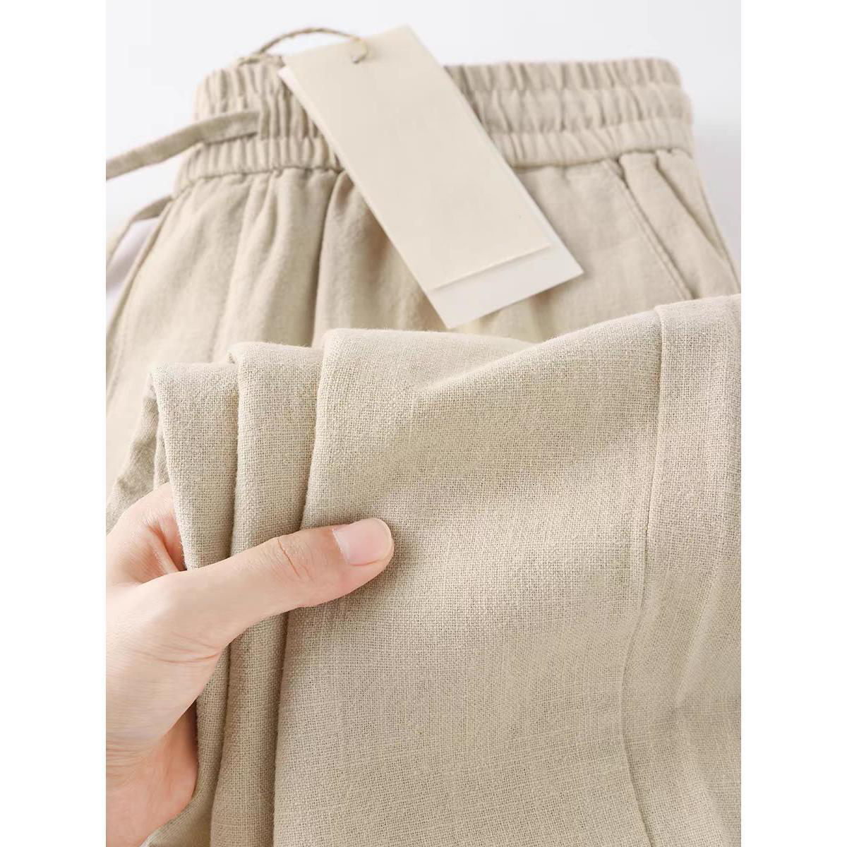Men's Pants Straight Casual Cotton Linen Men Wide Leg Lightweight Baggy Sweatpants Male Ankle-Length Walking Trousers Work