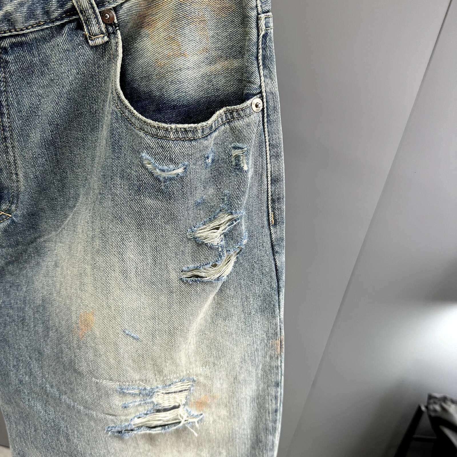 American Streetwear Distressed Ripped Jeans For Men Korean Fashion Baggy Denim Cargo Pants Hip Hop Skateboard Trousers Male