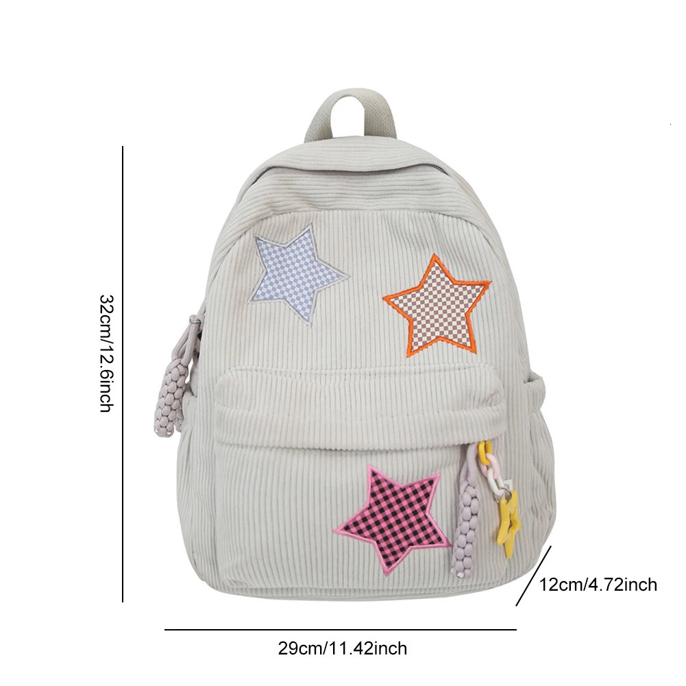Ship from US Star Backpack for Women Daypack Corduroy Cute School Bags Girls Student Book Bag Schoolbag Kawaii Knapsack Campus 250304FBB