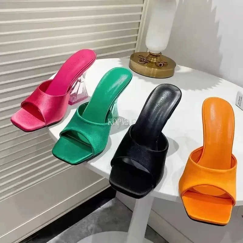 Summer Wens Shoes Slippers Silky Wide Band Transparent Strange High H Cfortable PU Leather Slides Sandals Pumps Z250304