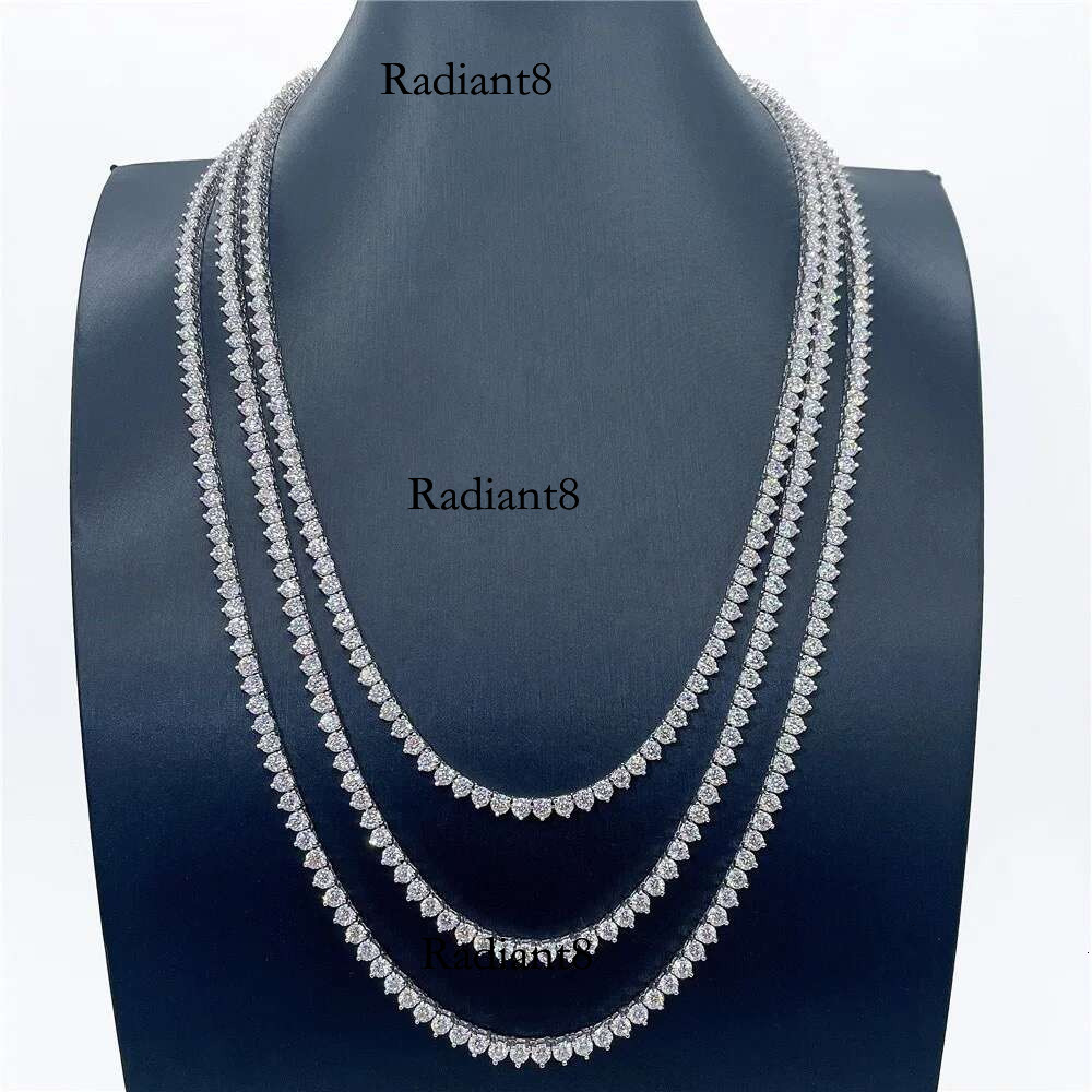 Houtros 3mm Full Moissanite Tennis Necklace Sterg Sier 3 Prong Dia Neck Chain Wedding Party Jewelry GRA