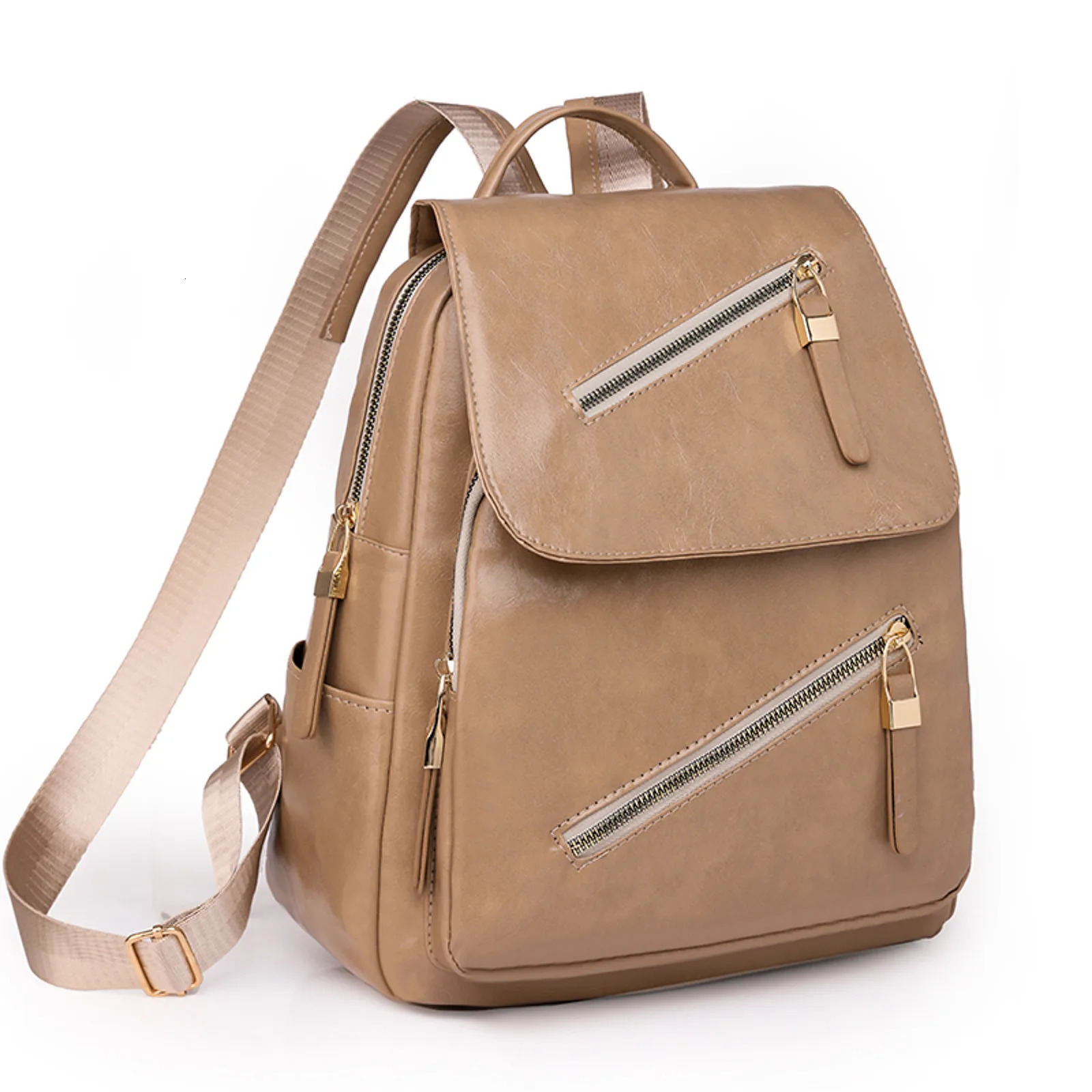 Ship from US Womens Multi functional Backpack Fashion Solid Color Leather Zipper Large Capacity Adjustable Shoulder Straps Mochilas 250304FBB