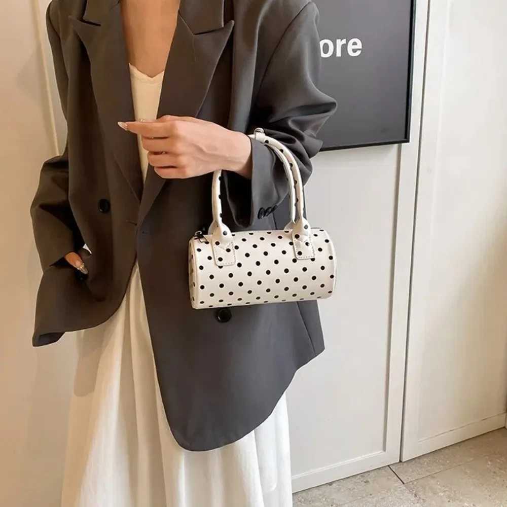 Shoulder Bag for Women Polka Dot Crossbody Bag PU Leather Barrel Shape Mini Top Handle Purse for Work Travel Y250303