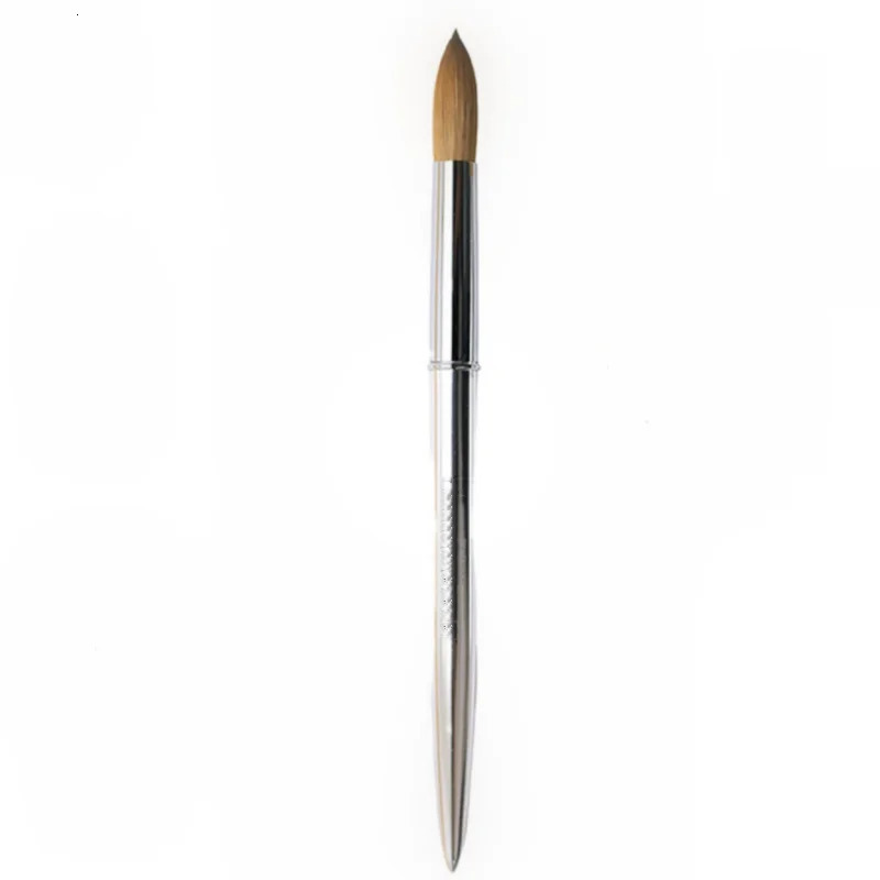 Silver Metal Acrylic Nail Art Brush 1Pcs Kolinsky Sable Painting UV Gel Carving Liquid Powder DIY Manicure Salon Drawing Tools 250304
