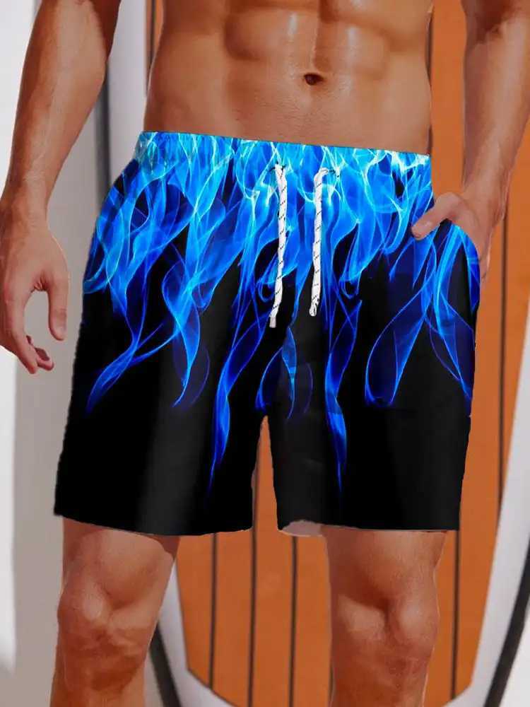 2024 Summer 3D Printed Striped Flame Printing Shorts Mens Board Shorts Swim Trunks Drawstring Breathable Short Hawaiian shortsT250304