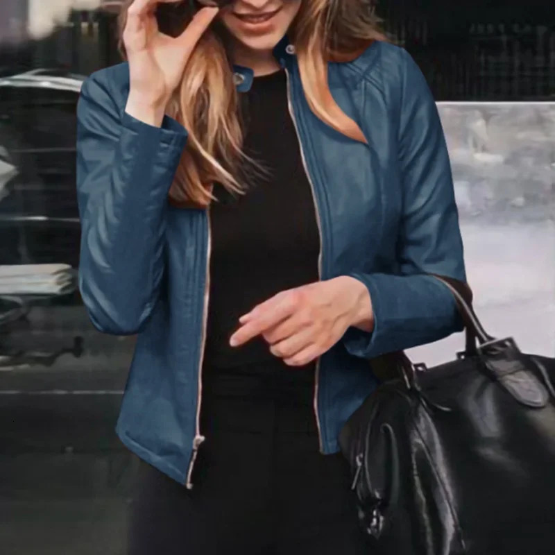 Slim Fit Faux Leather Jacket Women Classic Moto Biker PU Leater Spring Autumn Basic Zipper Coat Outerwear 250226