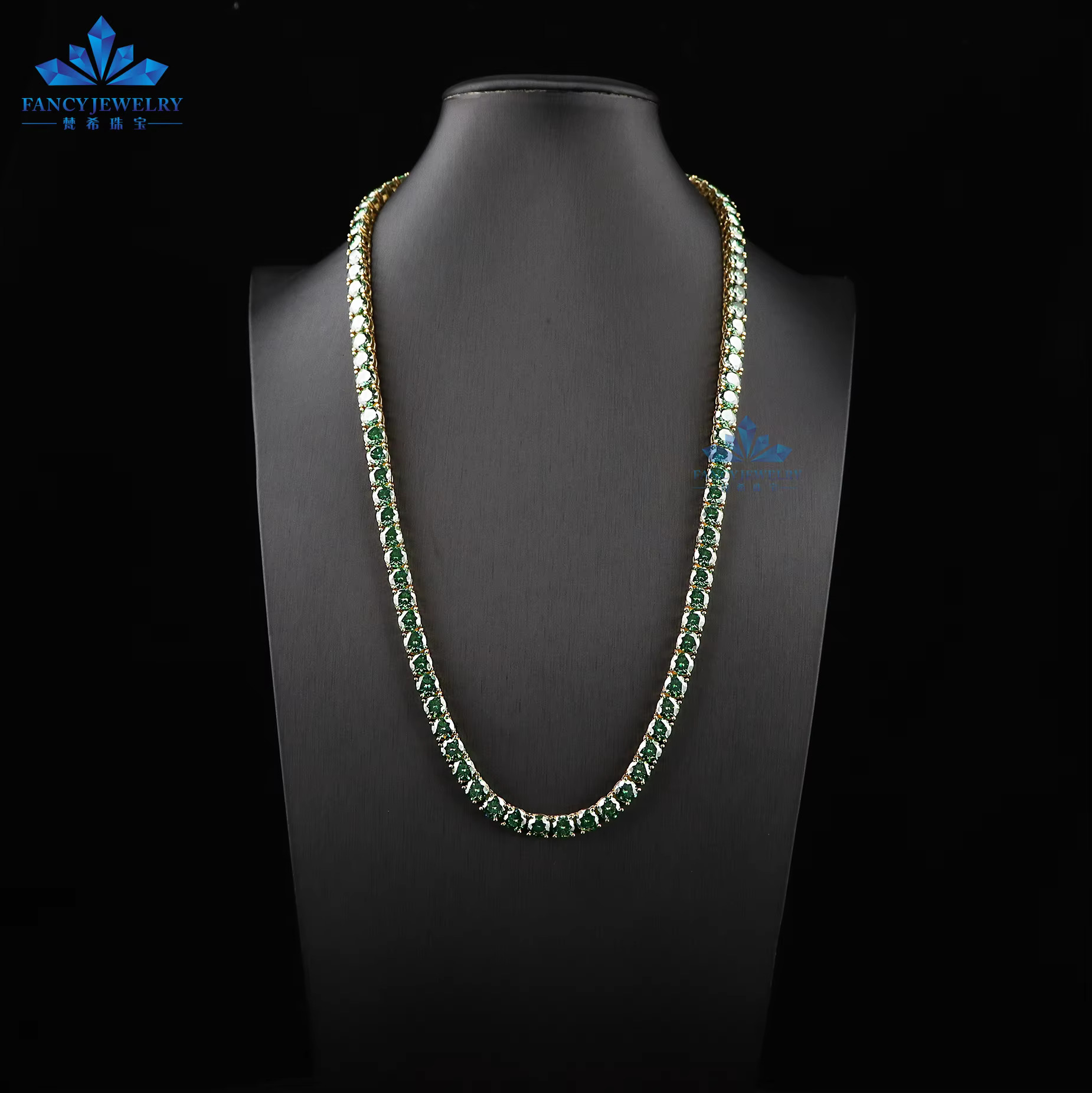 Shining Charm Necklace 100% Sier Gold Plated Yellow Green Colored Moissanite Tennis Chain Engagement Gift
