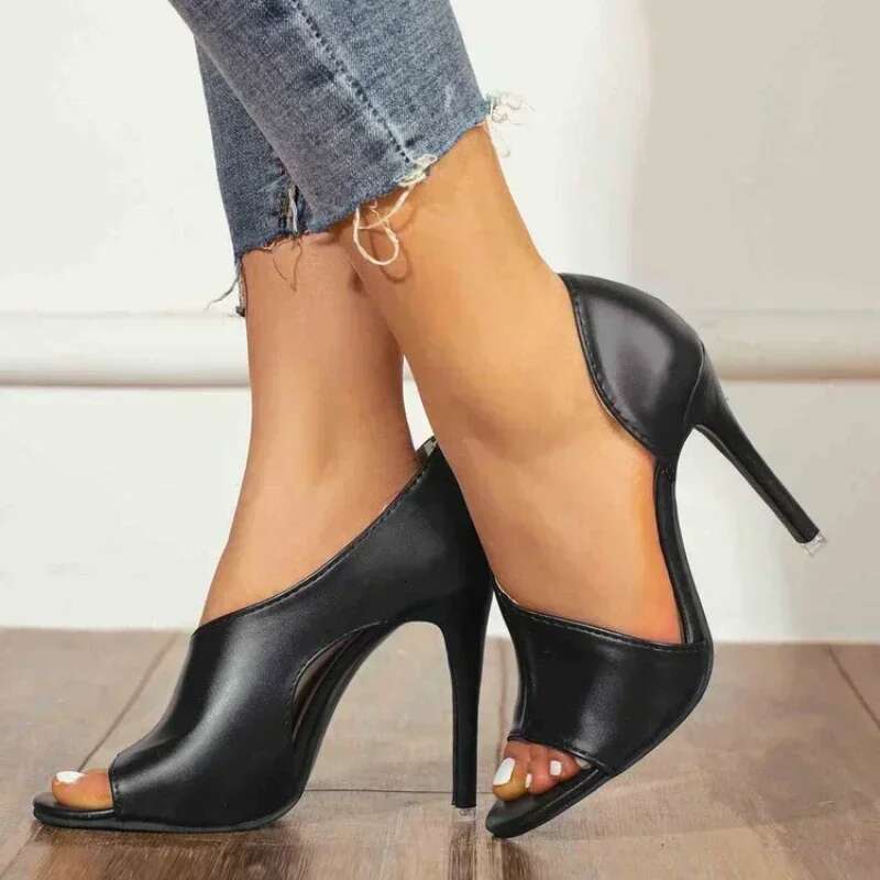 High Heel Women Pumps Shoes Open Toed Heels High Black Sexy Peep Toe Ladies Talon Femme