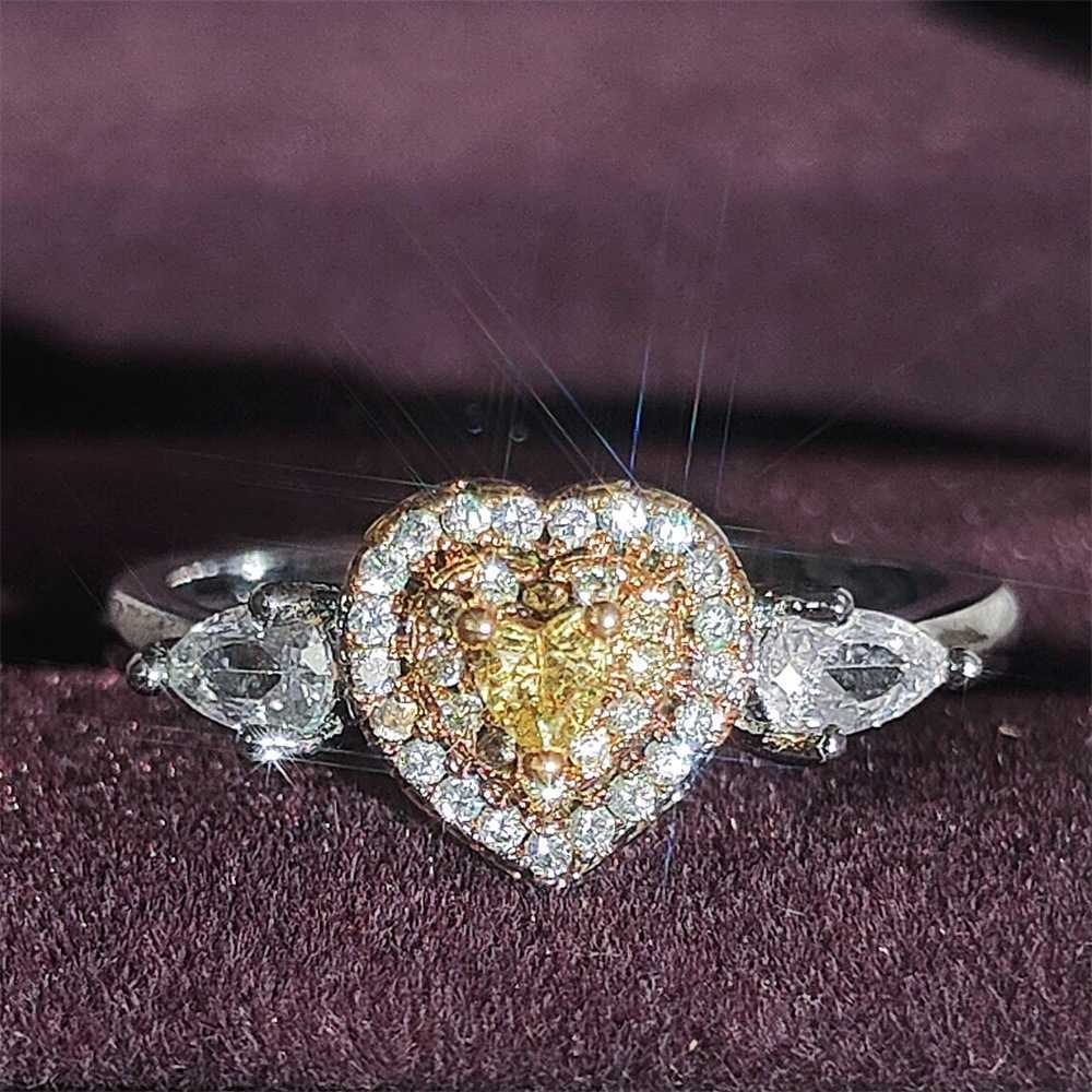 Couple Rings Internet celebrity love ring colorful yellow diamond heart-shaped diamond ring jewelry ring r5016 H25303