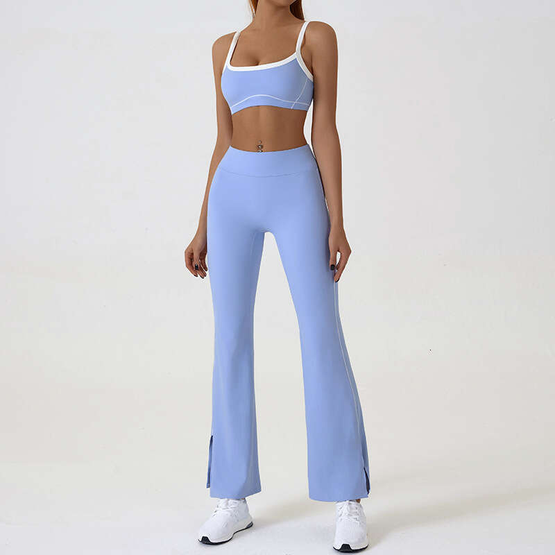New European and American nude tight outdoor sports suit with thin shoulder contrasti colors, gerie straps, yoga clothes, 2025 new casual fashion tren