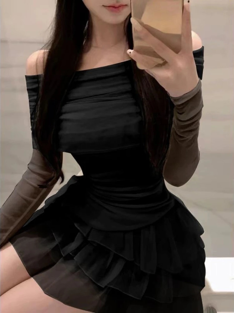 Spring Two Pieces Skirt Set Women Y2k Crop Tops Tshirt Cake Skirts Japanese Kawaii Fashion Suits Chic Outwear Korean 250303