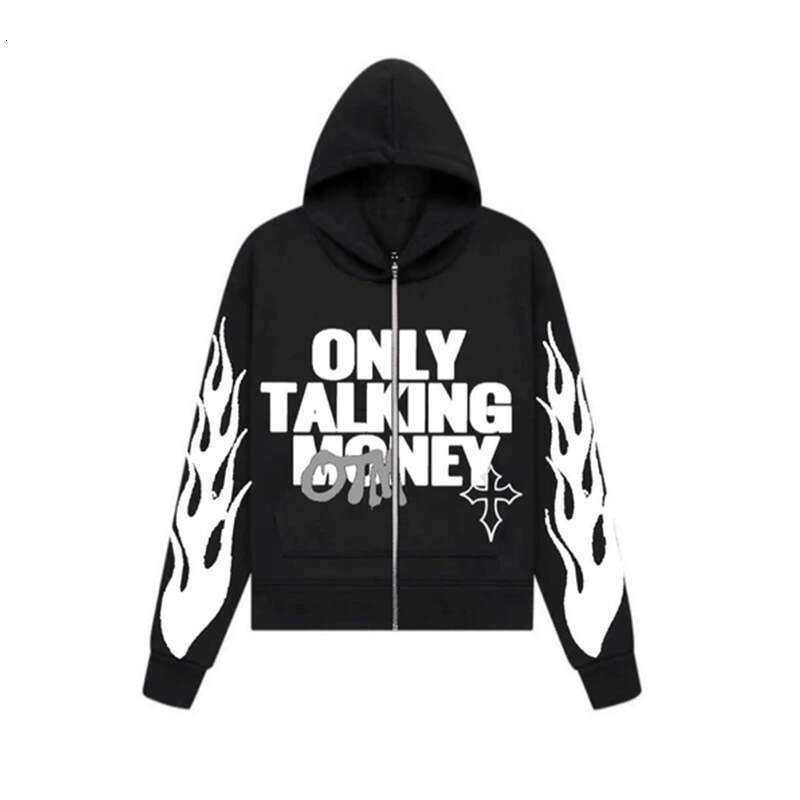 Y2K Flame Letter Printing Street Casual Trend Cardigan Coat Men's and Women's Loose Hoodie gift for man